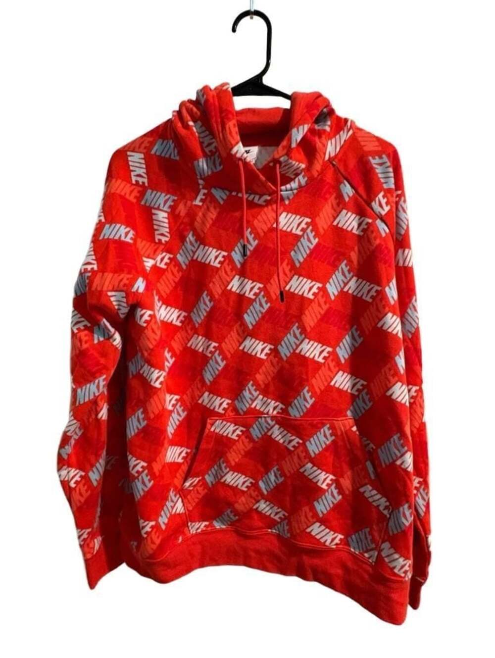 Nike Sportswear Essentials Women's Red All Over Logo Printed Pullover Hoodie XL